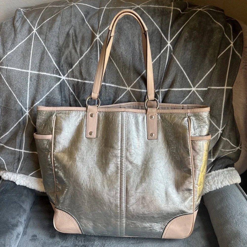 Coach Metallic Silver and Tan Tote Set - Picture 3 of 13